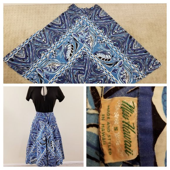 Vintage Dresses & Skirts - 50's Vintage Miss Hawaii Blue Hawaiian Skirt -RARE